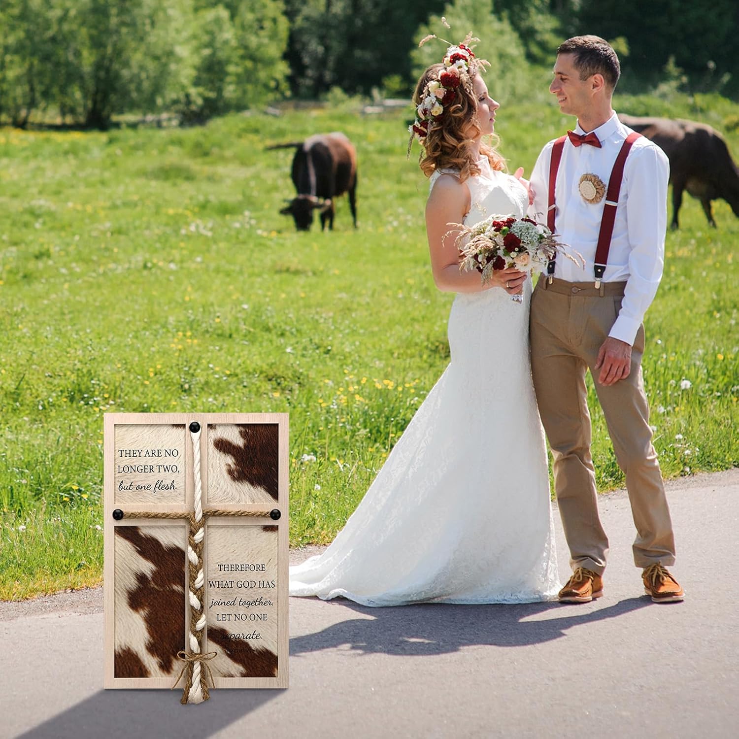 a Cord of Three Strands Wedding Ceremony Sign Unity Rope Cross Sign / Cowhide Printed / 10 x 15