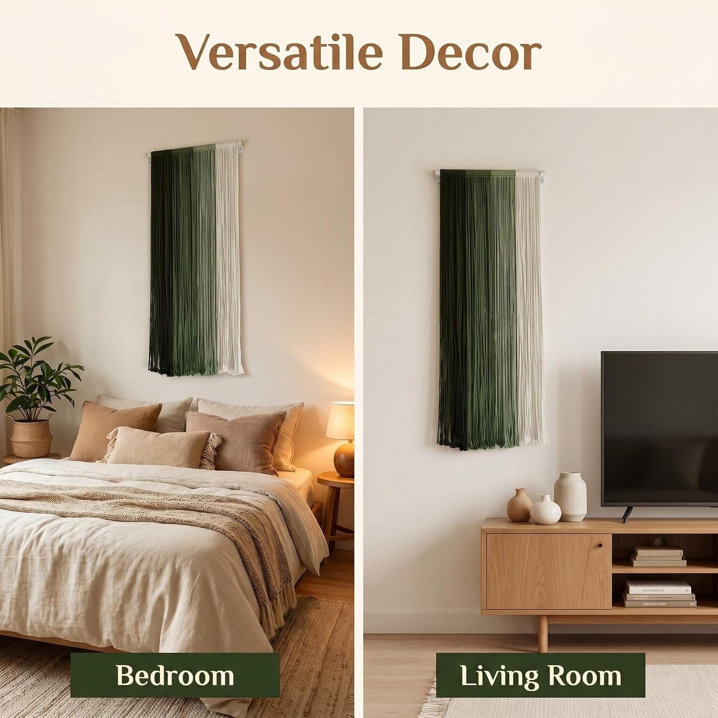 Boho Wall Art Decor Hand Woven Tassel Wall Hanging Tapestry Nordic Home Wall Decoration / Green1