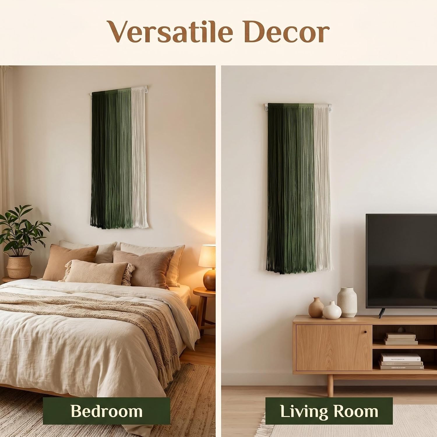 Boho Wall Art Decor Hand Woven Tassel Wall Hanging Tapestry Nordic Home Wall Decoration / Green1