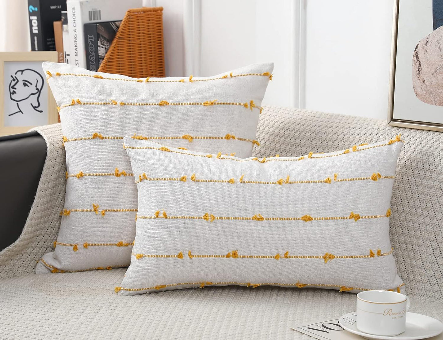Boho Throw Pillow Covers / Yellow / 16 x 16 / Set of 2