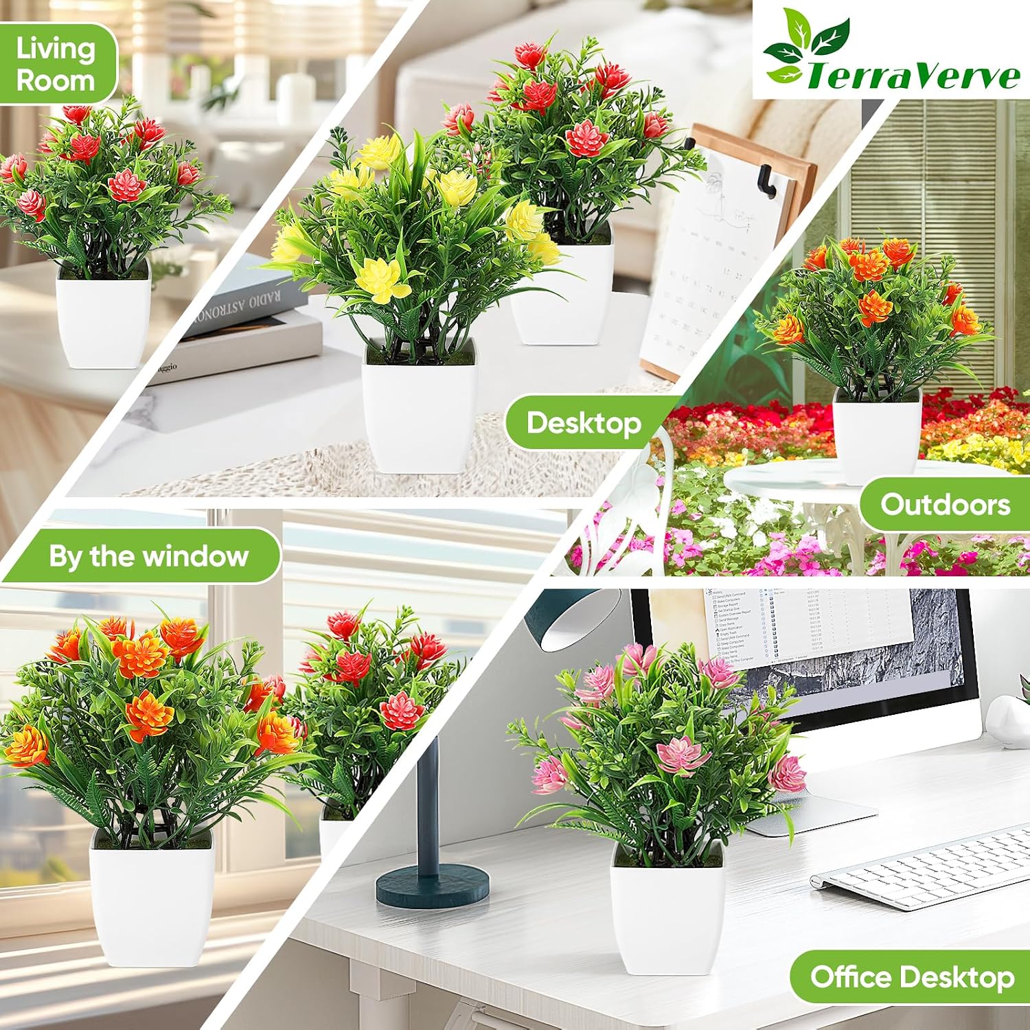 Mini Faux Plants Spring-Inspired Artificial Flower Pots / Bright Red + Purple / Set of 4