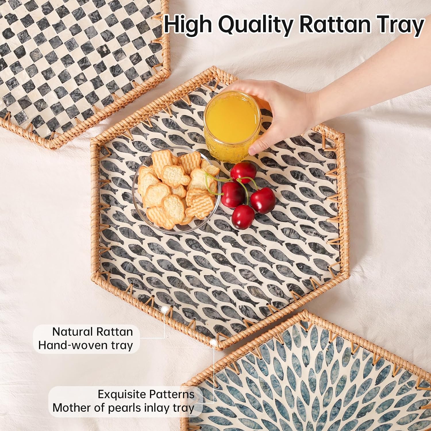 Hexagon Rattan Tray / Little Blackfish