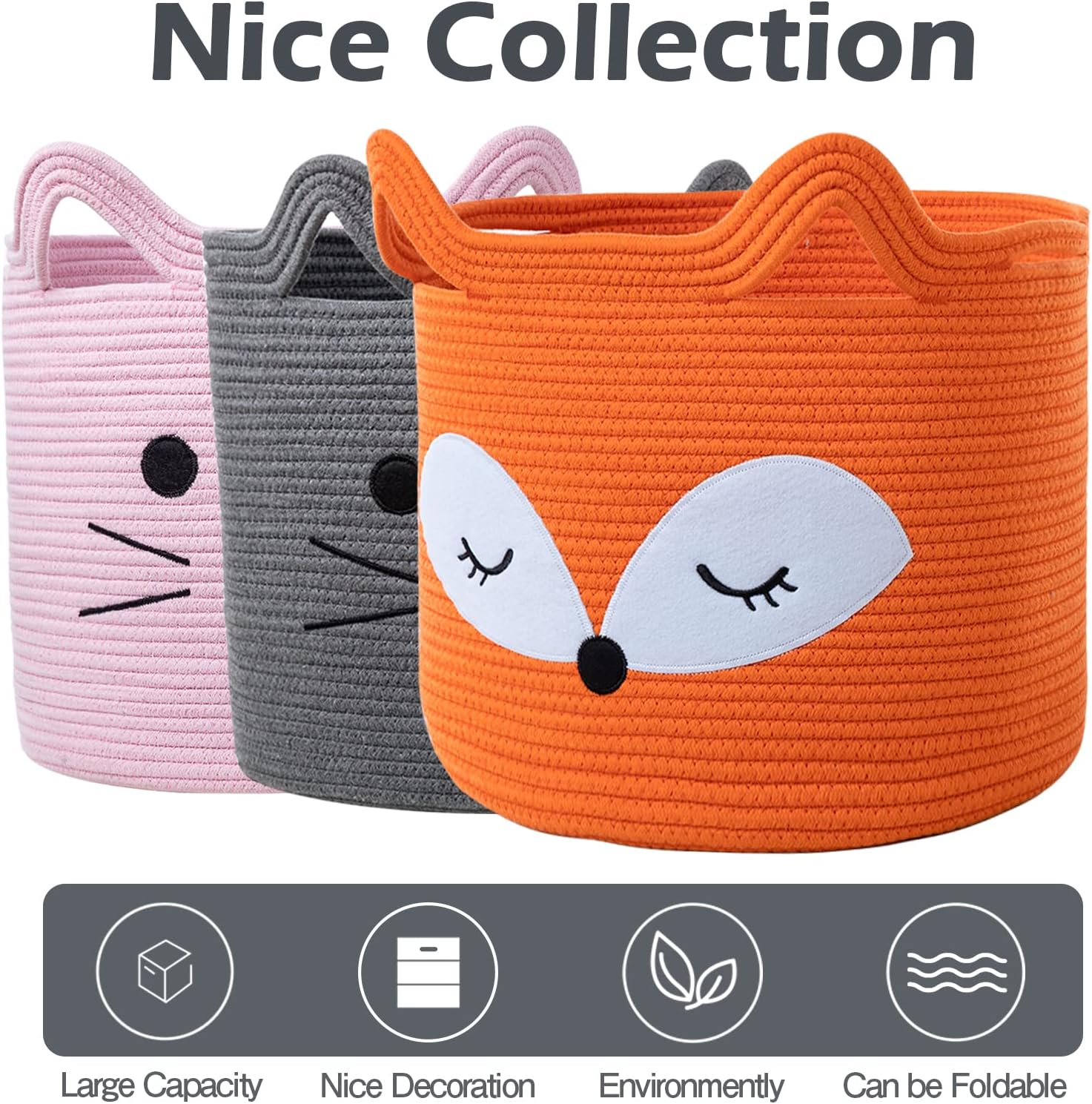 Fox Toy Basket Cotton Rope Animal Baskets Laundry Hamper for Toys / Orange / Orange Fox