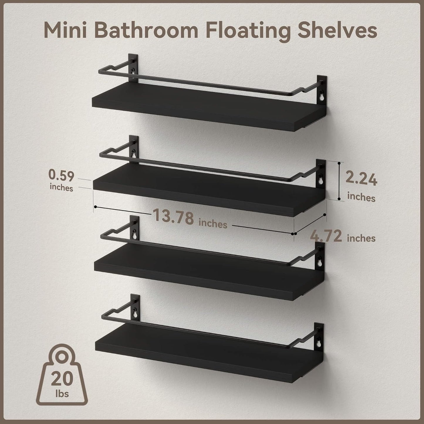 RICHER HOUSE Floating Shelves Bathroom, Small Wall Shelf Over Toilet 4 Set | Wall Mounted Shelves Decor for Bathroom