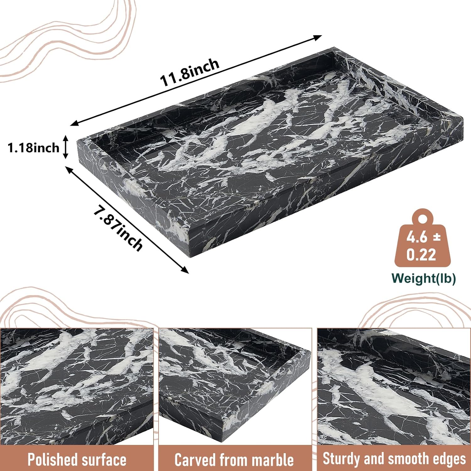 Marble Tray / Stone Trays / Black White / 12 x 8