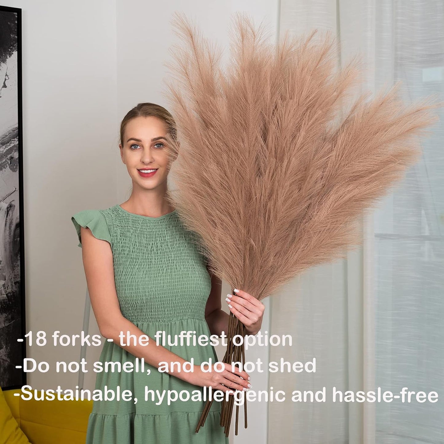 43"/110cm Faux Pampas Grass 6 Stems Large Pompass Grass Branches Tall Bulk Boho Flower / Taupe