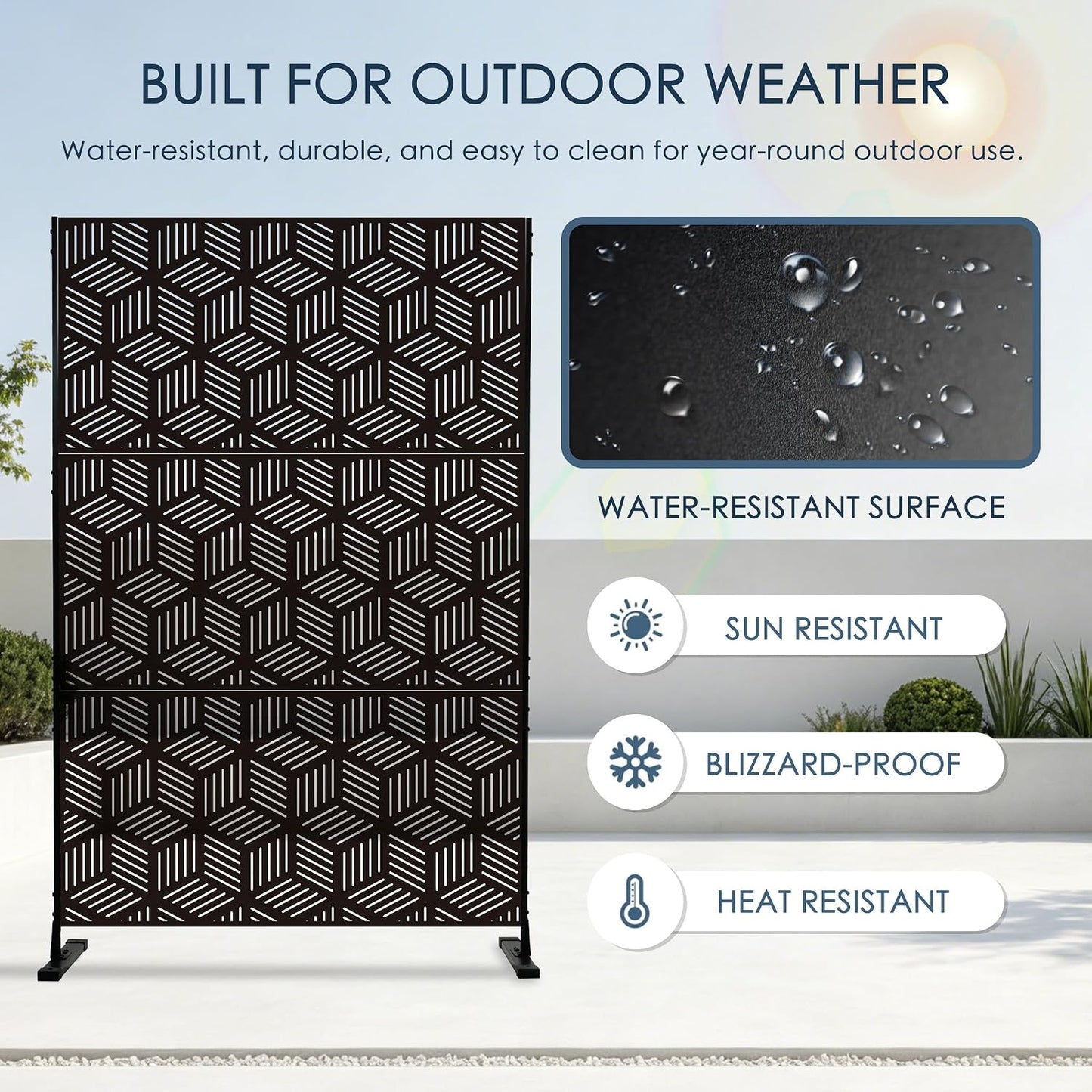 Kozyard Metal Privacy Screen 74" H x 47.2" W Decorative Outdoor Divider | with Stand Panels Freestanding Screen Set for