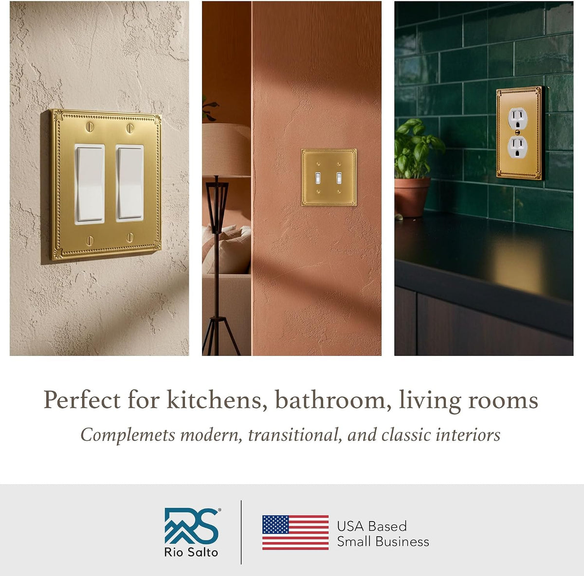 Rio Salto Gold Decorative Light Switch Cover Plate 16 Pack Rocker Switch Plate Decorator GFCI Premium Metal Wall Plates
