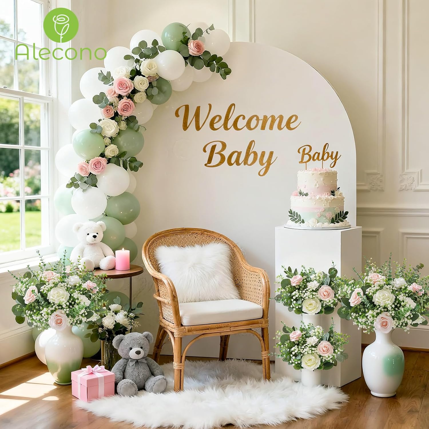 Babys Breath Artificial Flowers and Fake Sliver Dollar / Set of 100