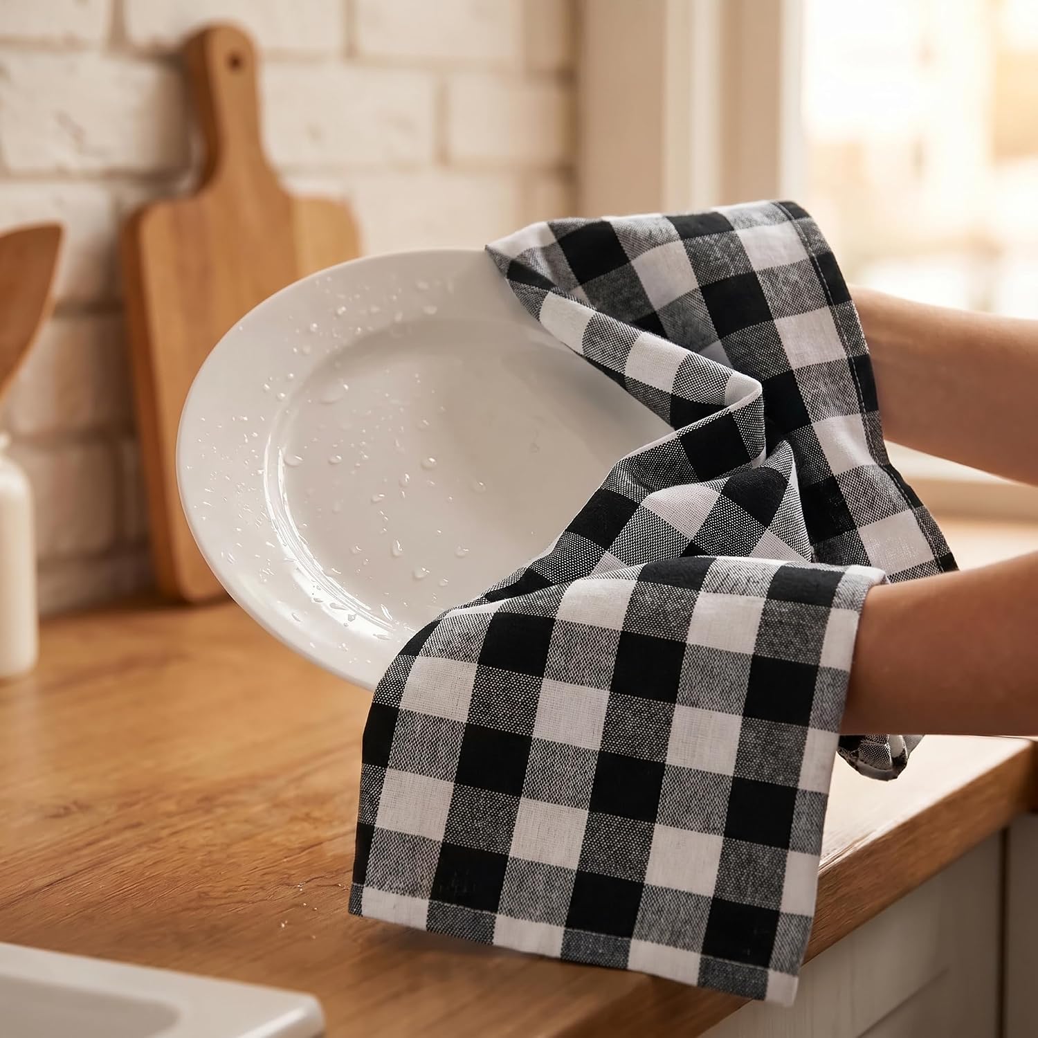 Urban Villa Kitchen Towels Cotton Dish Towels 20”x30” (Set of 6) Black Wht