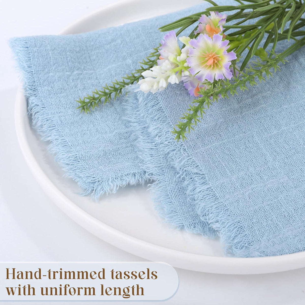 TURSTIN 24 Pieces Cotton Linen Cloth Napkin Handmade Cloth Napkin with Fringe 17 x 17 Inch Soft Cloth Dinner Wedding