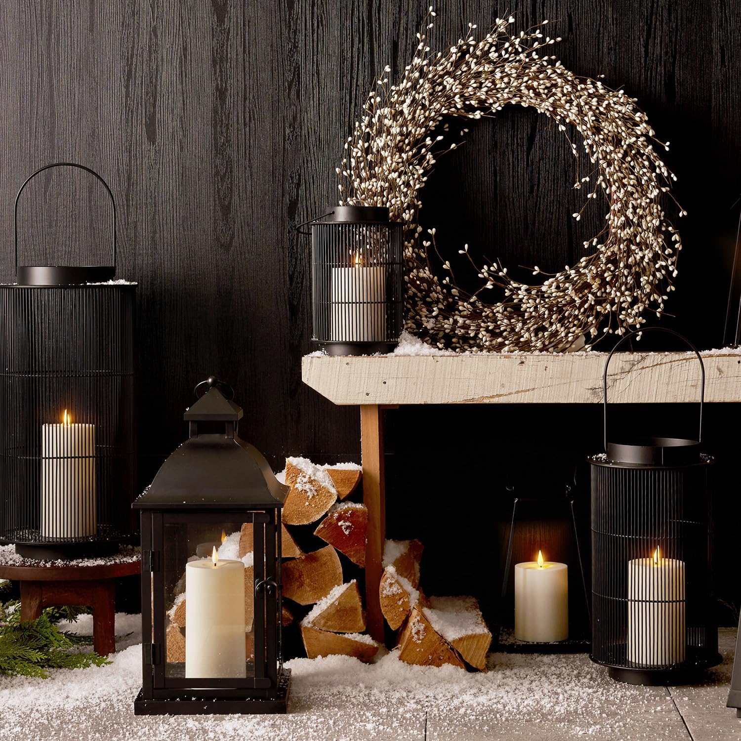 LampLust Outdoor Lanterns Patio Decor, 2 Pack, 8 in Black Metal Candle Lantern