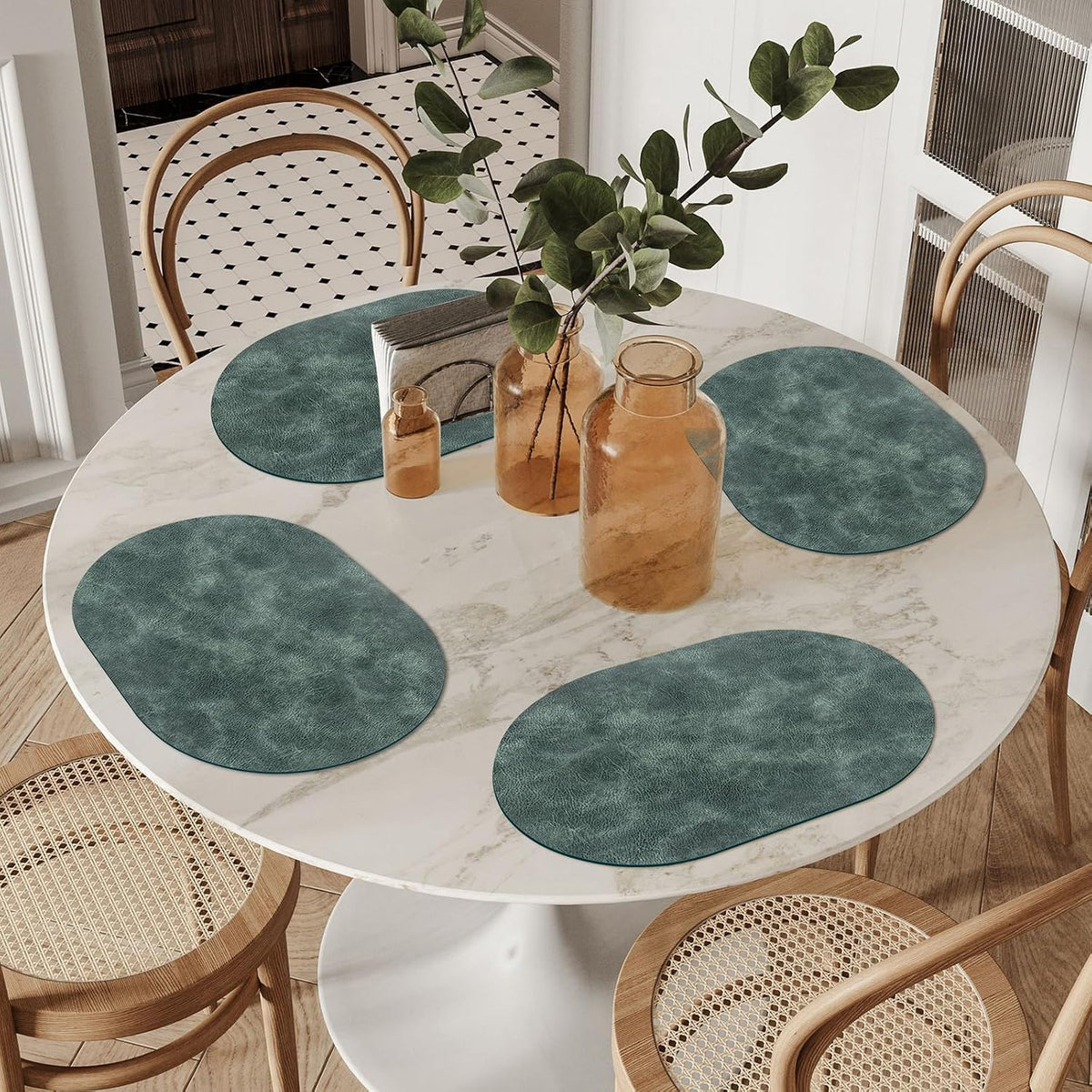 ADRIMER Placemats, Heat Resistant Oval Placemats Set of 12 Washable 12 x 17 Inch, Waterproof Table Mats, Wipeable Pu