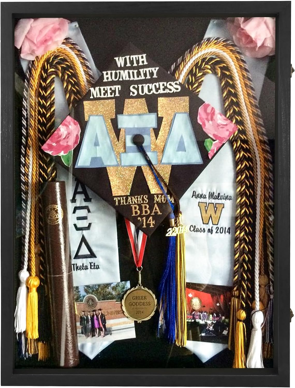 Large Graduation Shadow Box Frame for Cap Gown, Black 18x24 Display Case | Hinged Front Open Door Keepsake Box with