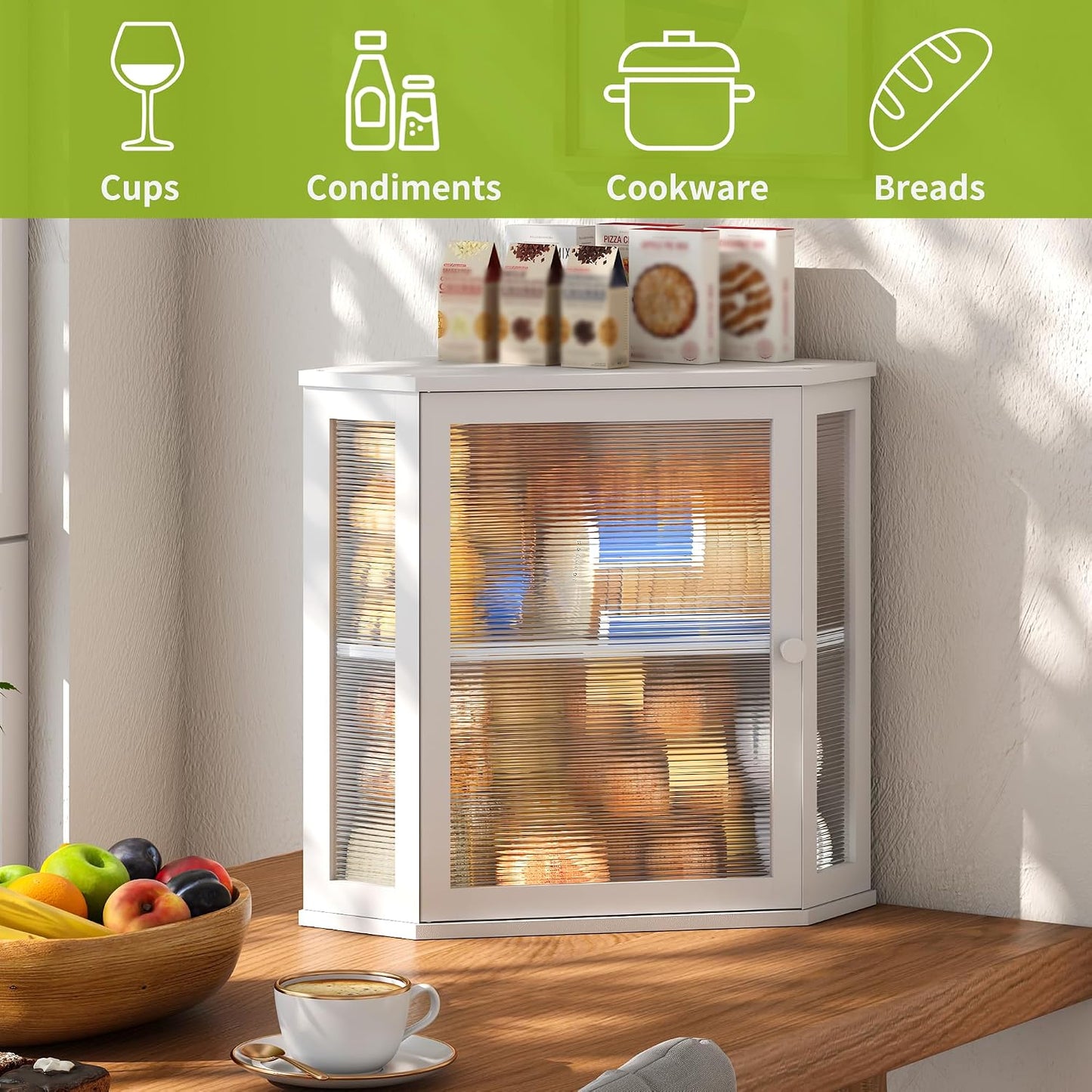 BMOSU Corner Bread Box for Kitchen Countertop Double Layer Bamboo Wooden Bread box Large Capacity Bread Storage