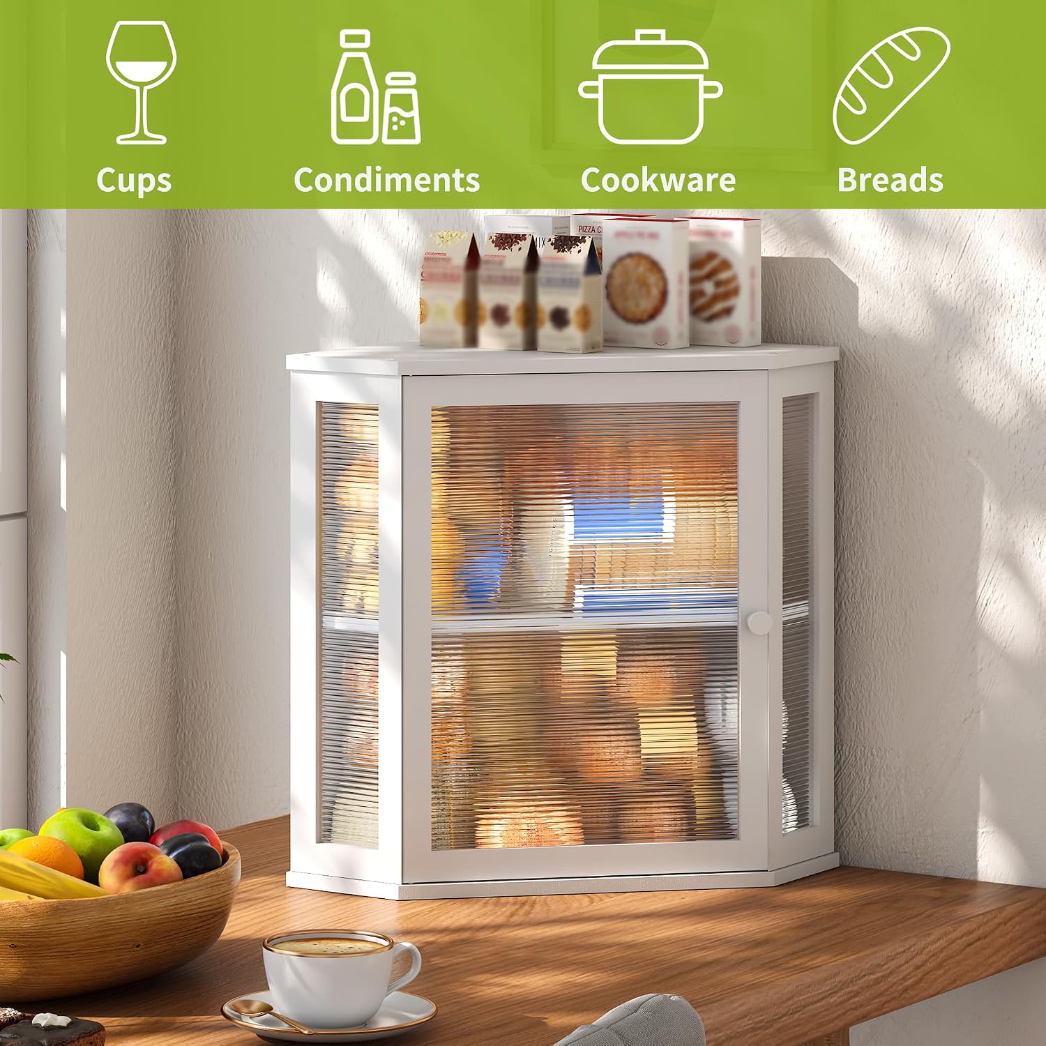 BMOSU Corner Bread Box for Kitchen Countertop Double Layer Bamboo Wooden Bread box Large Capacity Bread Storage