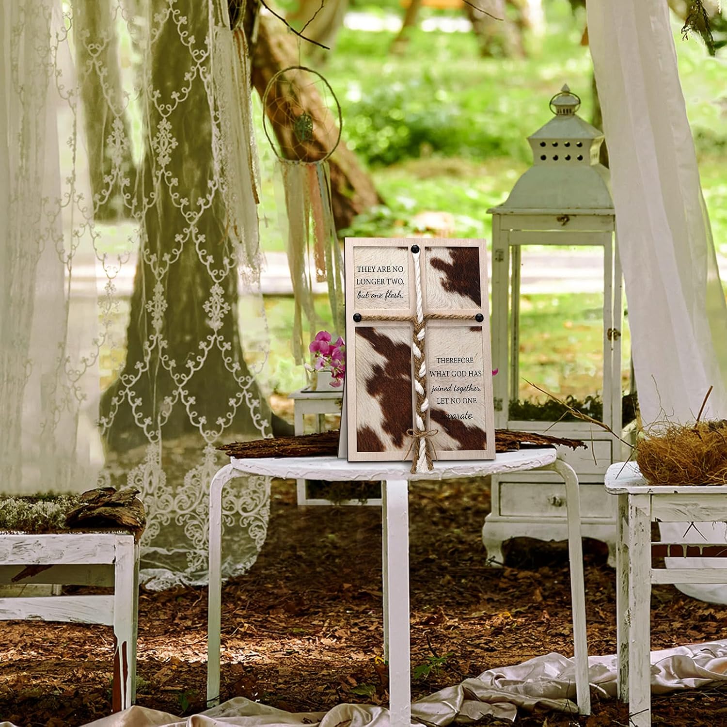 a Cord of Three Strands Wedding Ceremony Sign Unity Rope Cross Sign / Cowhide Printed / 10 x 15