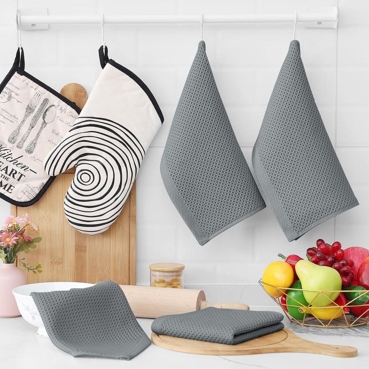 Homaxy 100% Cotton Waffle Weave Kitchen Dish Cloths 24-Pack, Grey | 12 x 12 Inches, Ultra Soft Absorbent Dish Towels