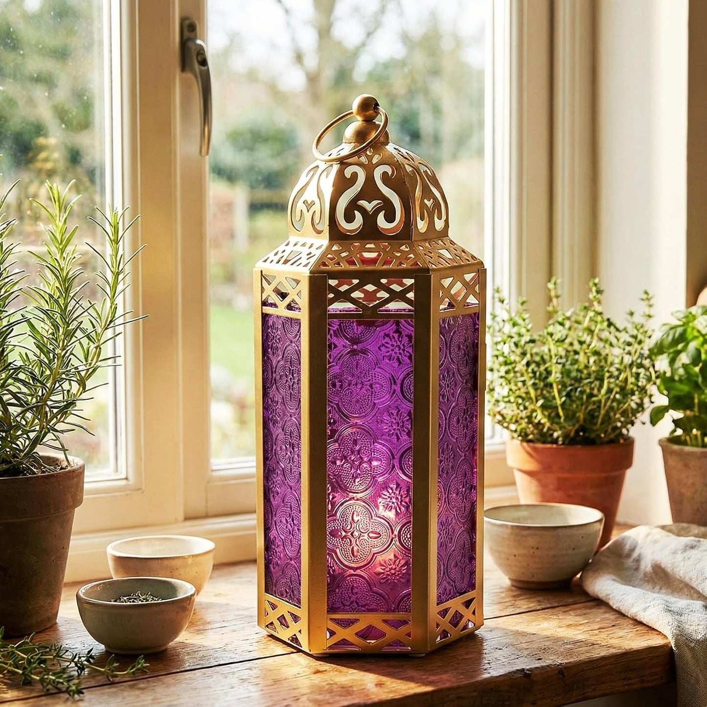 Vela Lanterns Decorative Indoor Candle Holder, Gold Purple, M, 3-PK | Ramadan Lanterns for Home, Purple Whimsigoth