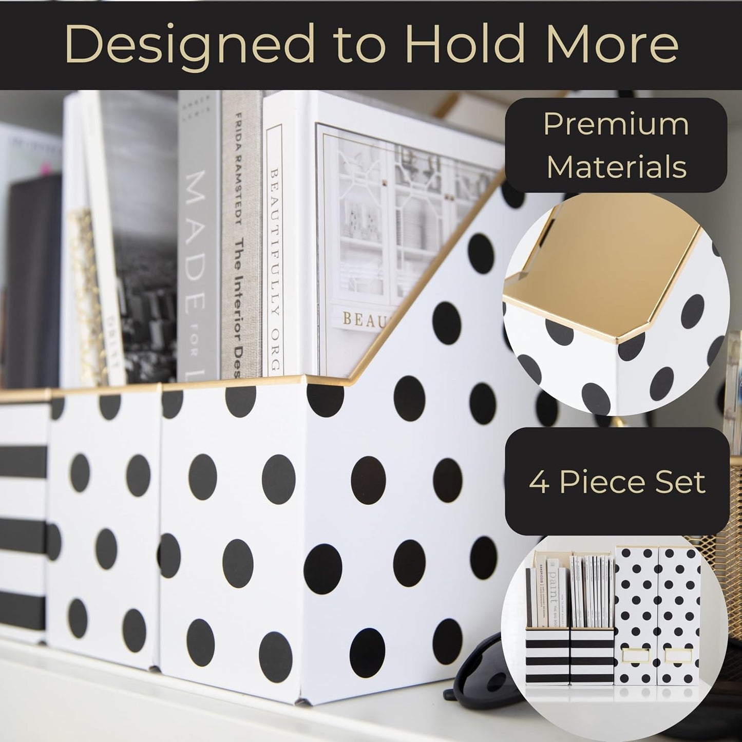 BLU MONACO | Cardboard Magazine File Holder Set of 4 | Vertical Magazine File Holder for Desk and Shelves | Standing