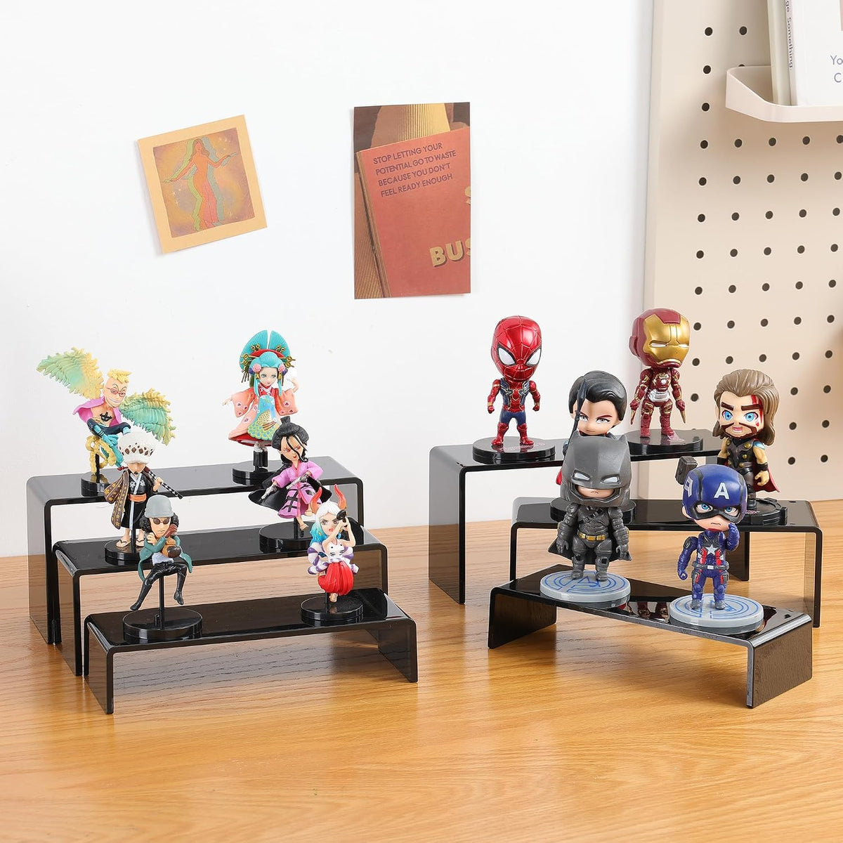 6 Pcs Acrylic Display Risers, 2 Set(7.9”L, 8.3”L, 8.7”L), Black | Rectangular Display Stands, Acrylic Display Shelves