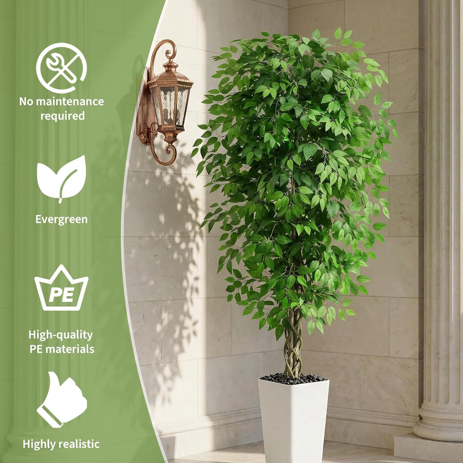 Artificial Ficus Tree Faux Plants Indoor Tall Fake Plants / 6FT / White / 6 Inch