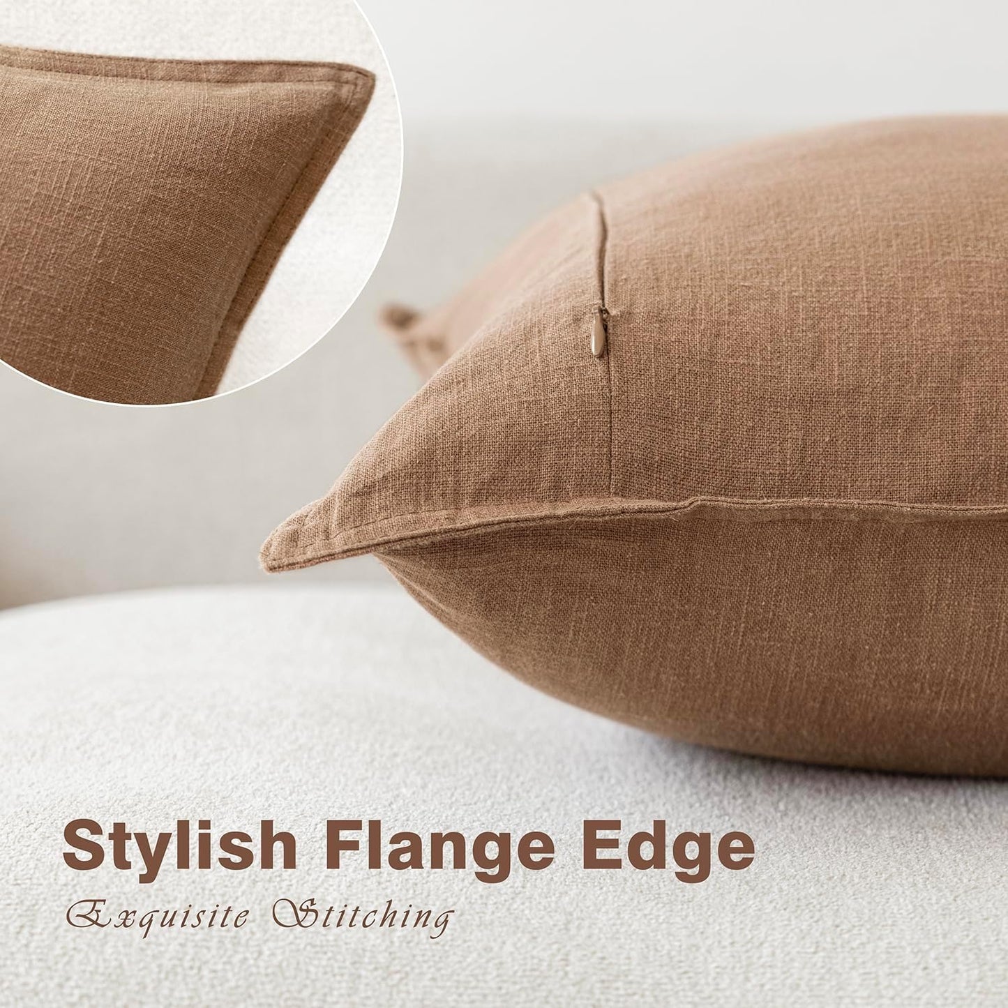 Decorative Linen Soild Throw Pillow Covers Soft Accent Cushion Case / 18 x 18 / Brick / Set of 2