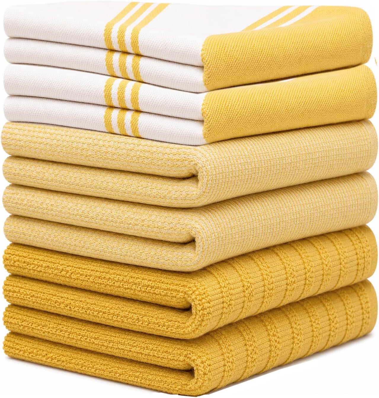 Premium Kitchen Towels 6 Pack 100% Cotton 20"x28" Dish Towels - Yellow Wide | Large Flat & Terry Kitchen Linen Set with