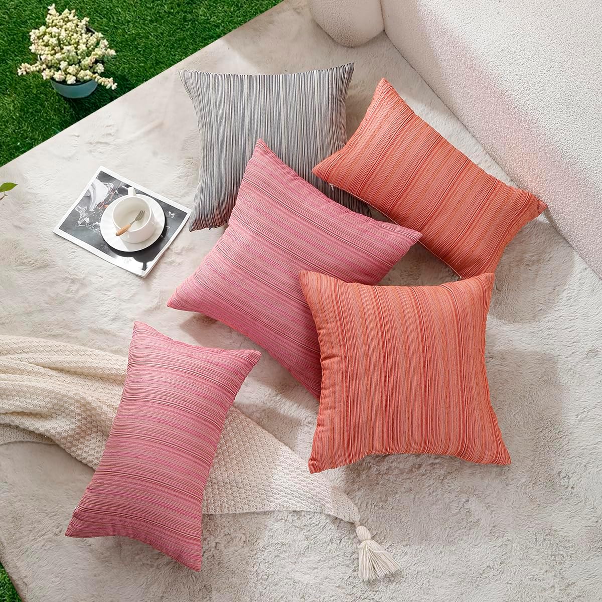 Outdoor Chenille Pillow Covers / 18 x 18 / Hot Pink / Set of 2