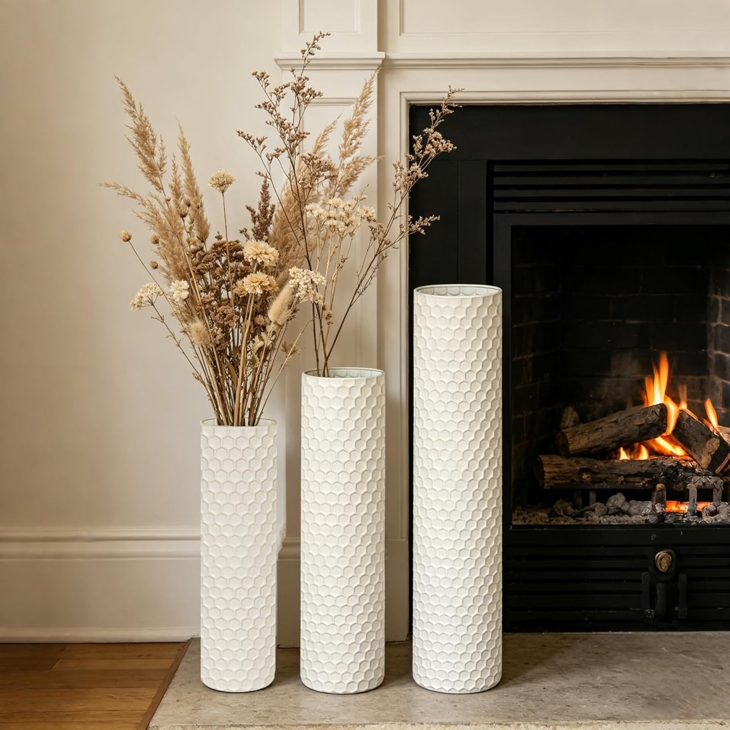 Large Metal Decorative Vases / Ivory / 27.6 Inch / Set of 3