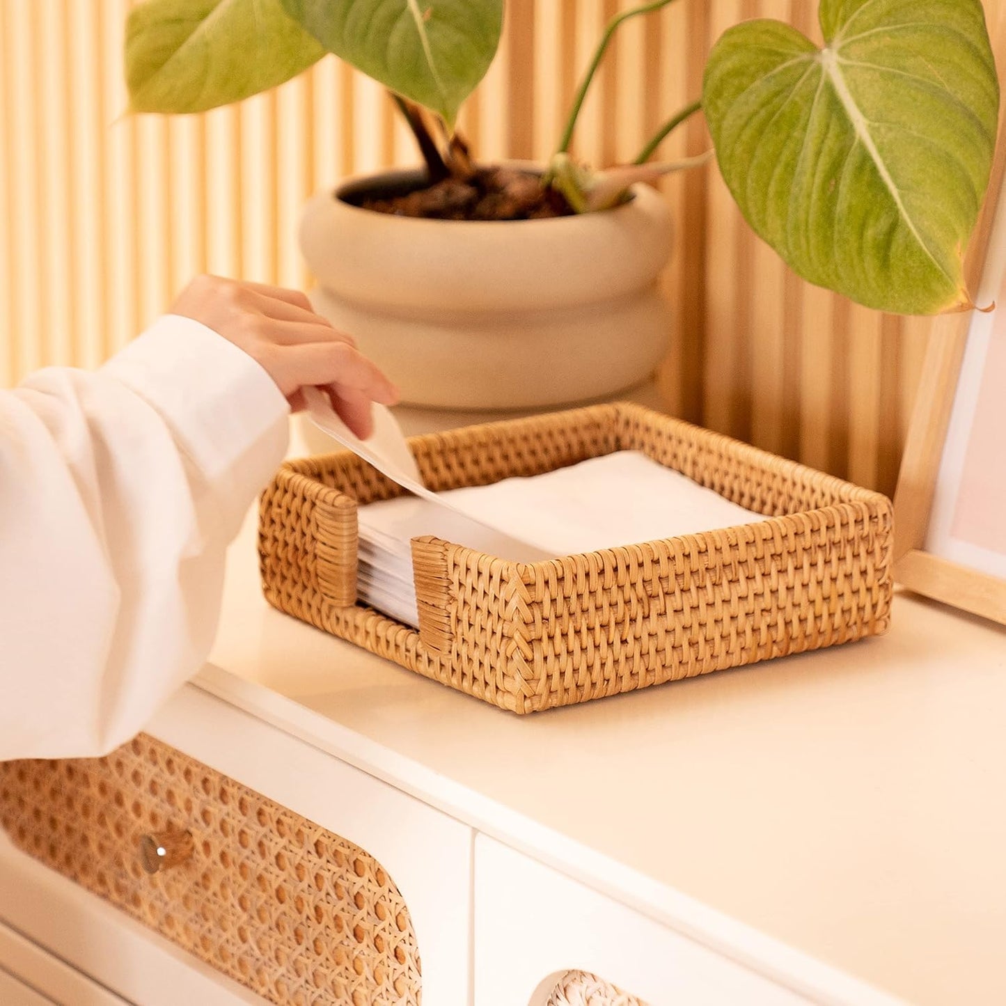 Wicker Napkin Tray / Rattan / 7.5 Inch / 7.5 x 7.5 x 2.5