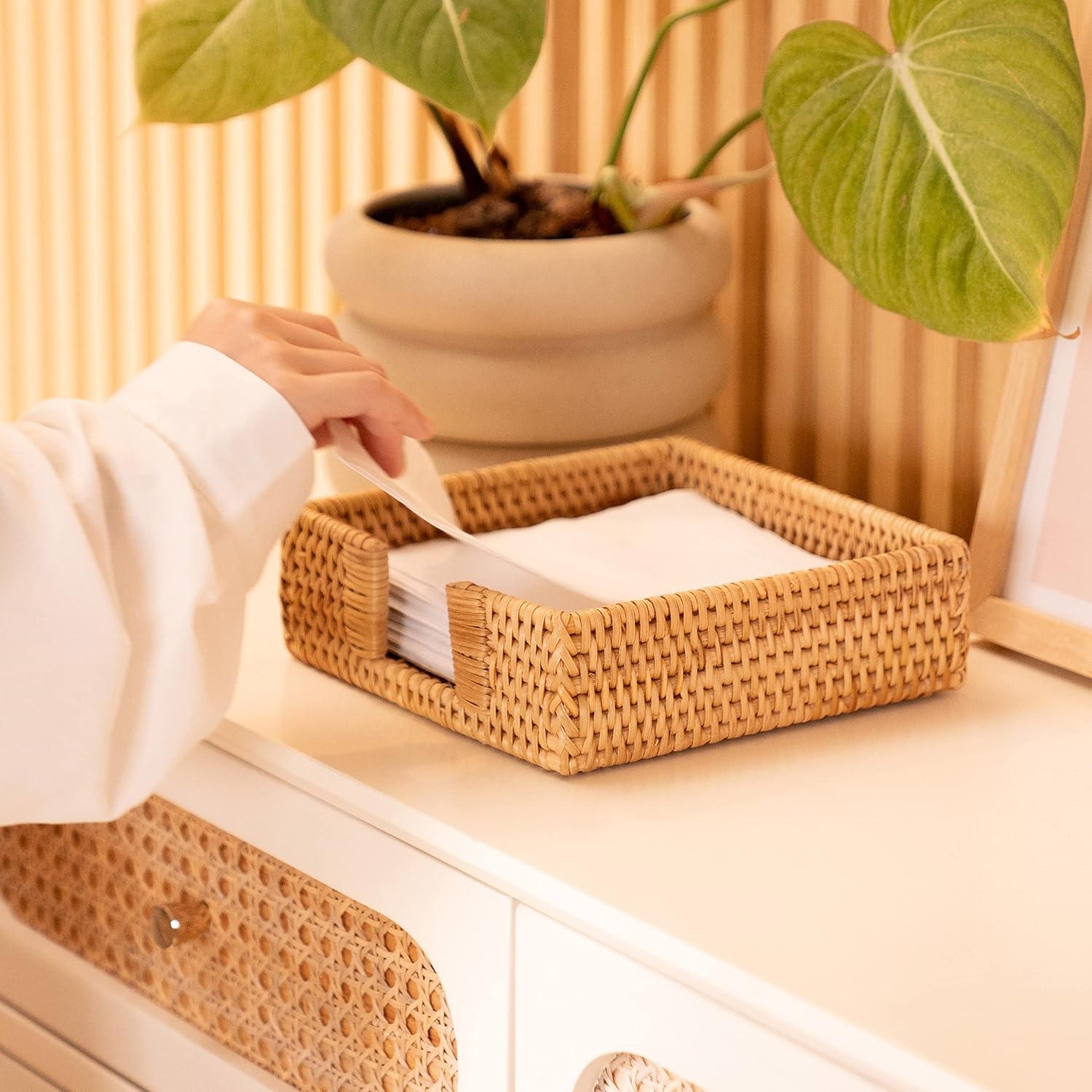 Wicker Napkin Tray / Rattan / 7.5 Inch / 7.5 x 7.5 x 2.5