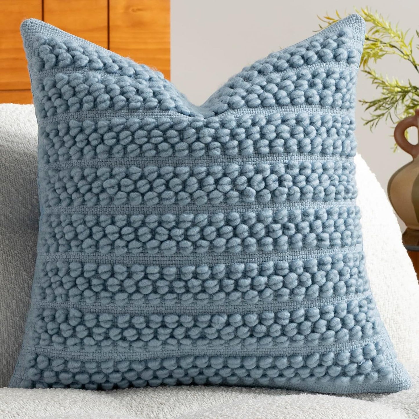 Wool Boucle Throw Pillow Cover Chic Accents Square Textured Decorative Pillow Case / Blue / 18 x 18