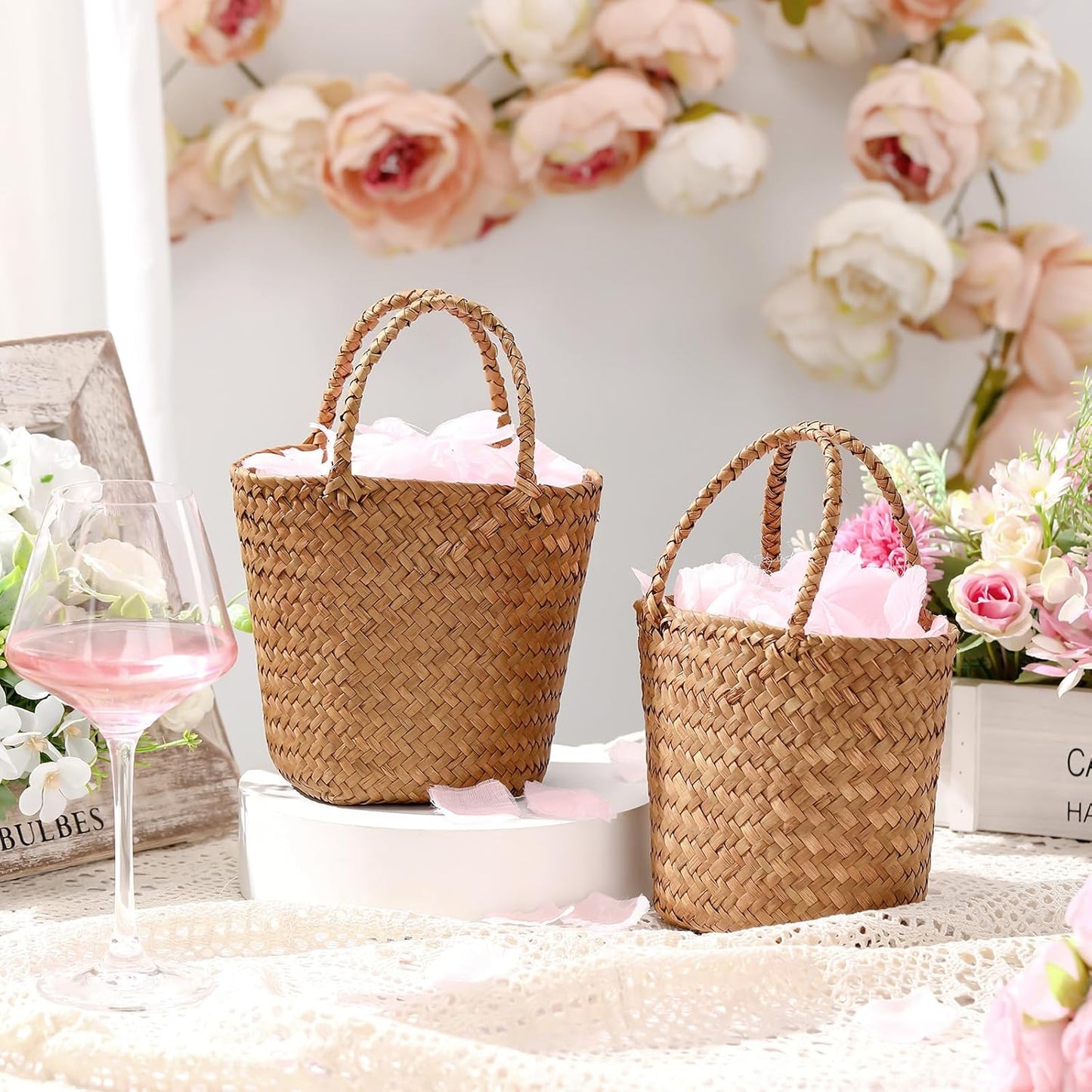 Handle Boho Wedding Flower Storage / Rustic Color / Set of 2