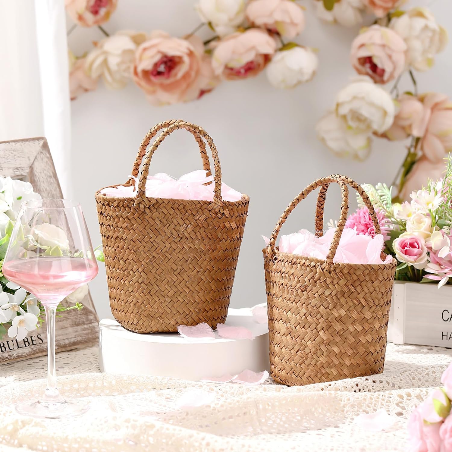 Handle Boho Wedding Flower Storage / Rustic Color / Set of 2
