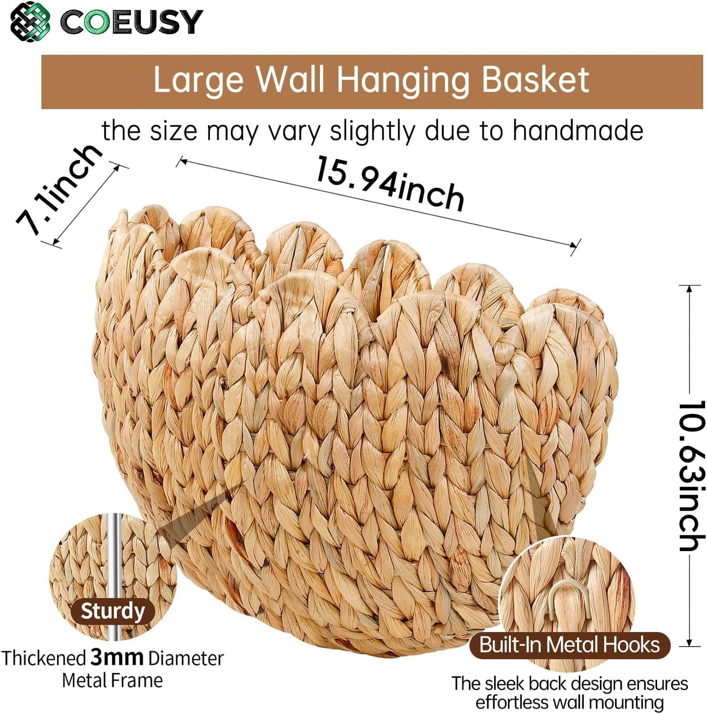 Wicker Wall Basket / Water Hyacinth / Natural