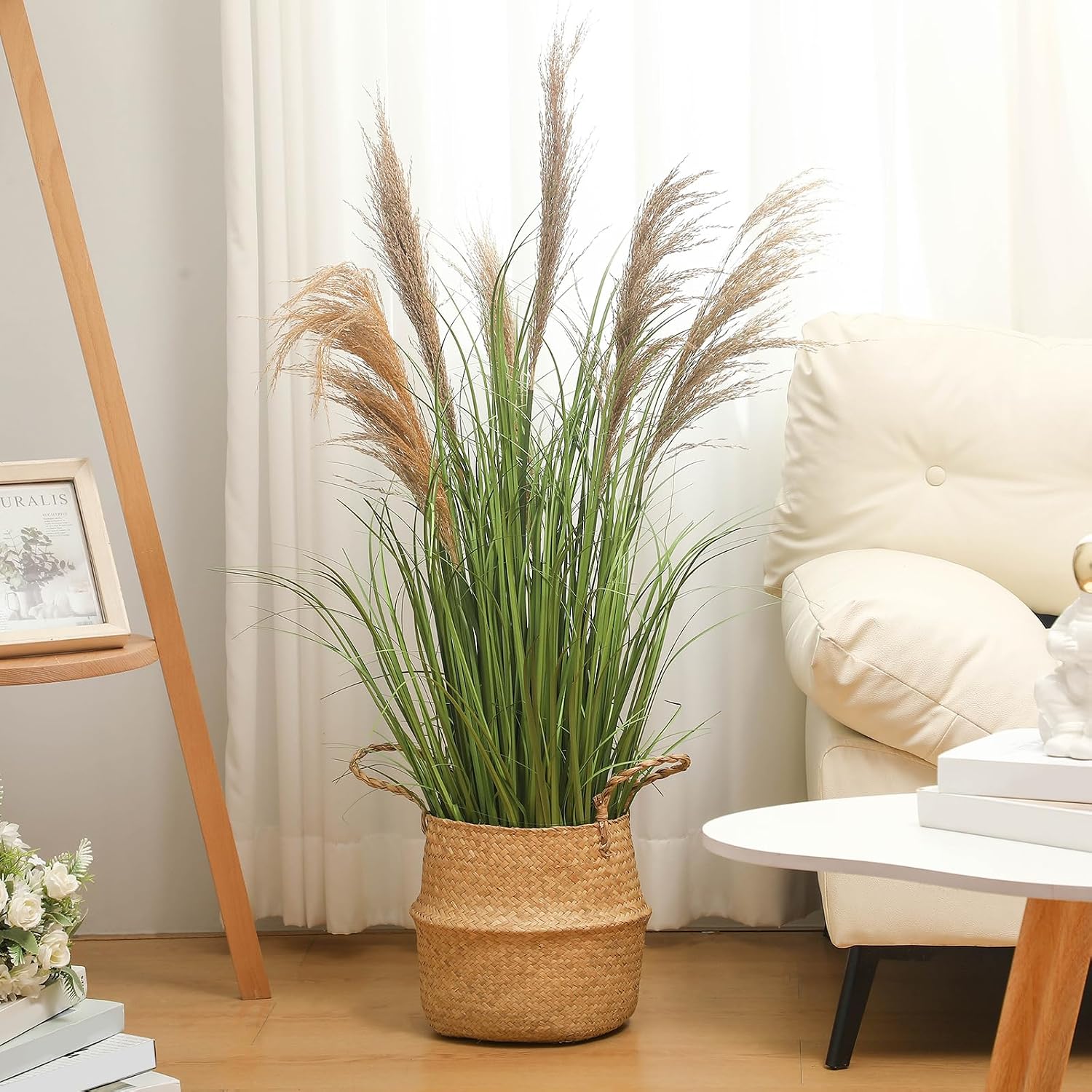 Pampas Grass Potted Plants Tall Artificial Grass Potted Artificial / 4 Ft / Greeny / Set of 2