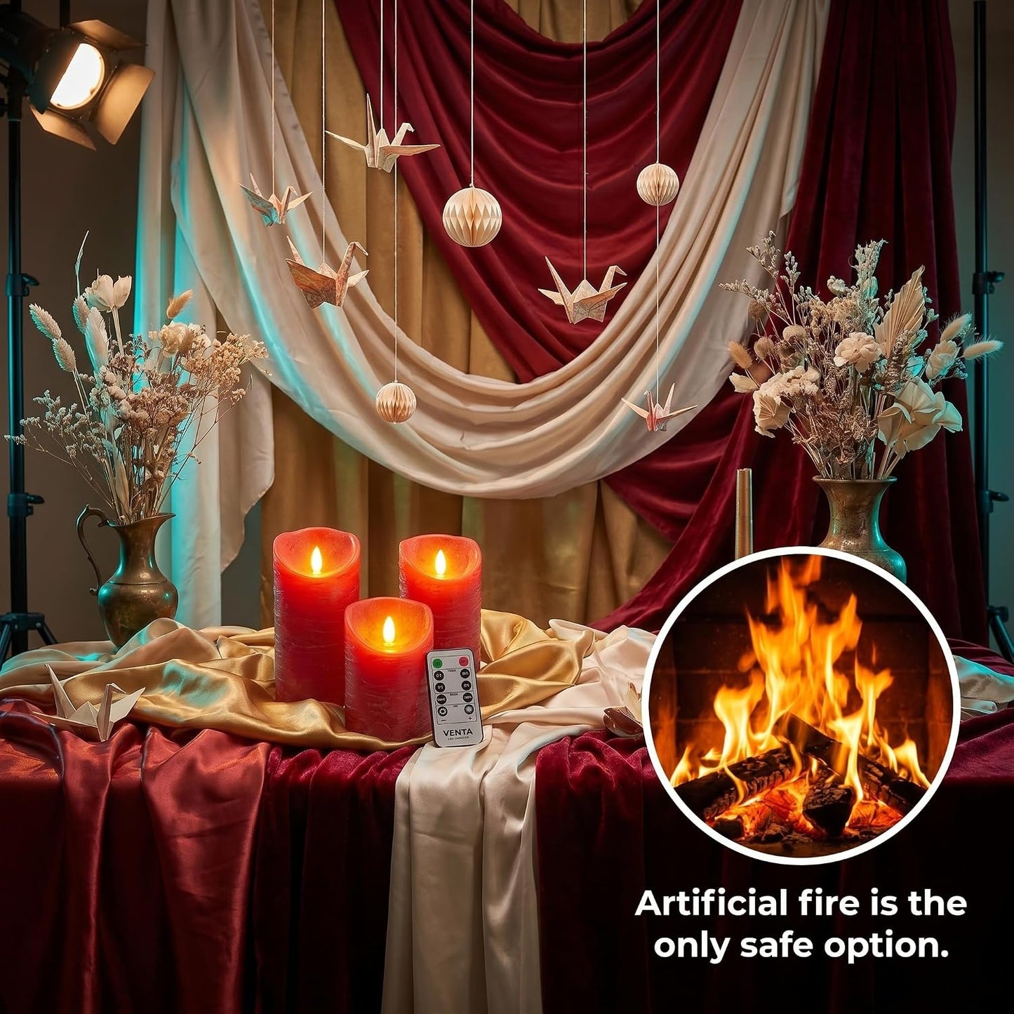 VENTA Flickering Flameless Candles with Remote Control - Led Candles Battery Operated - Battery Operated Candle for
