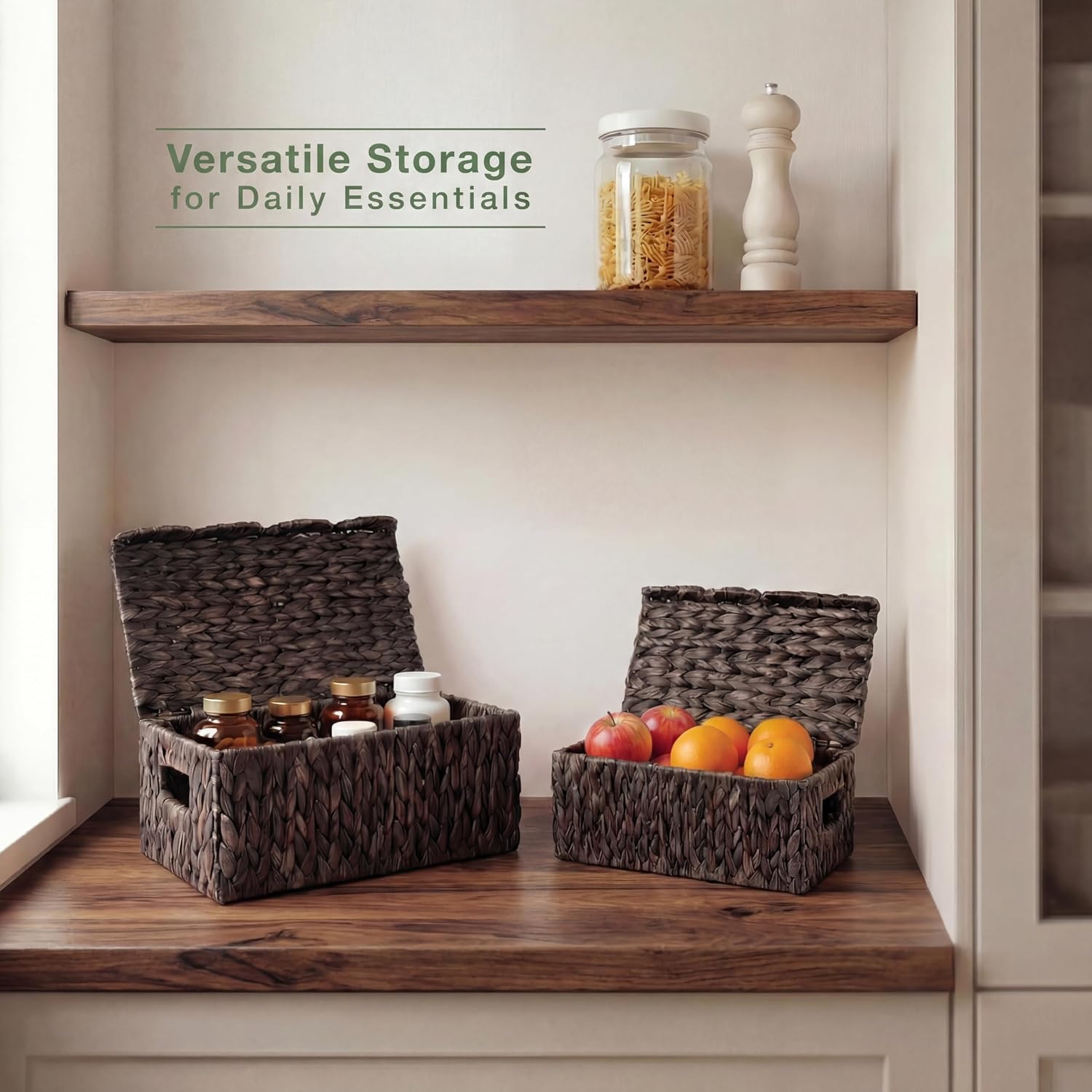 Scalloped Wicker Baskets / Black / Set of 2