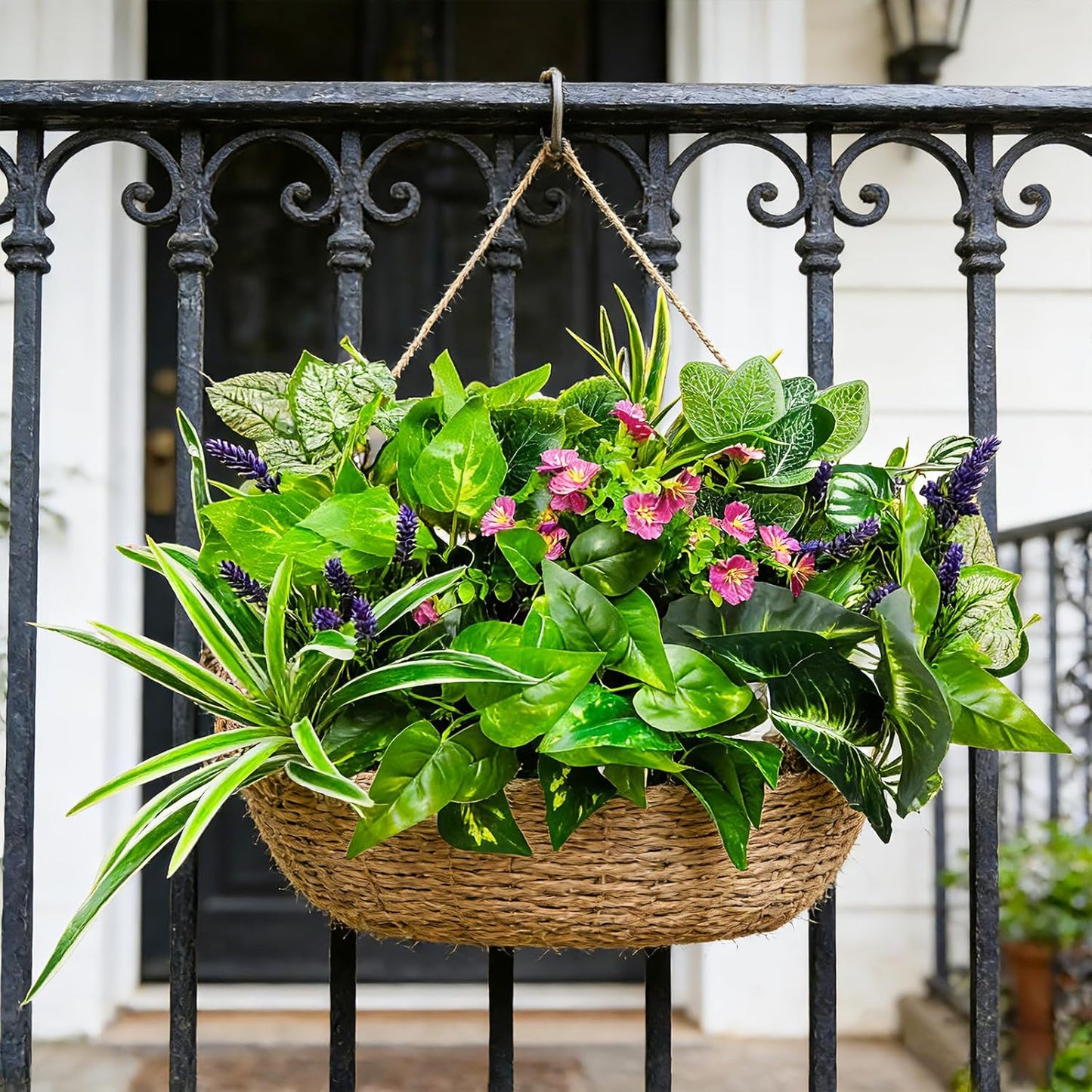 Artificial Plants / Green Plants with Flowers / Set of 12