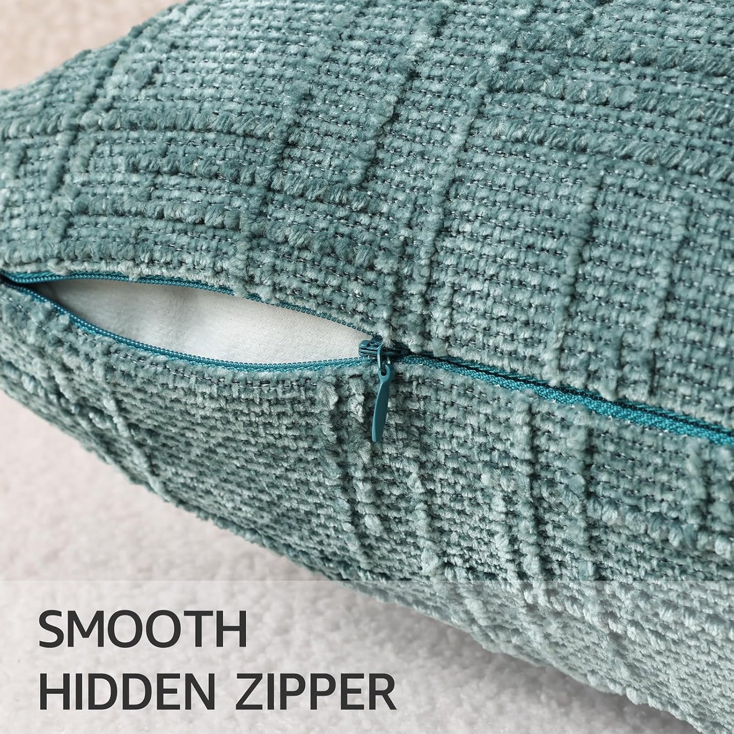 Fall Chenille Throw Pillow Covers Textured Soft Slubby Couch Pillow / Teal / 18 x 18 / Set of 2