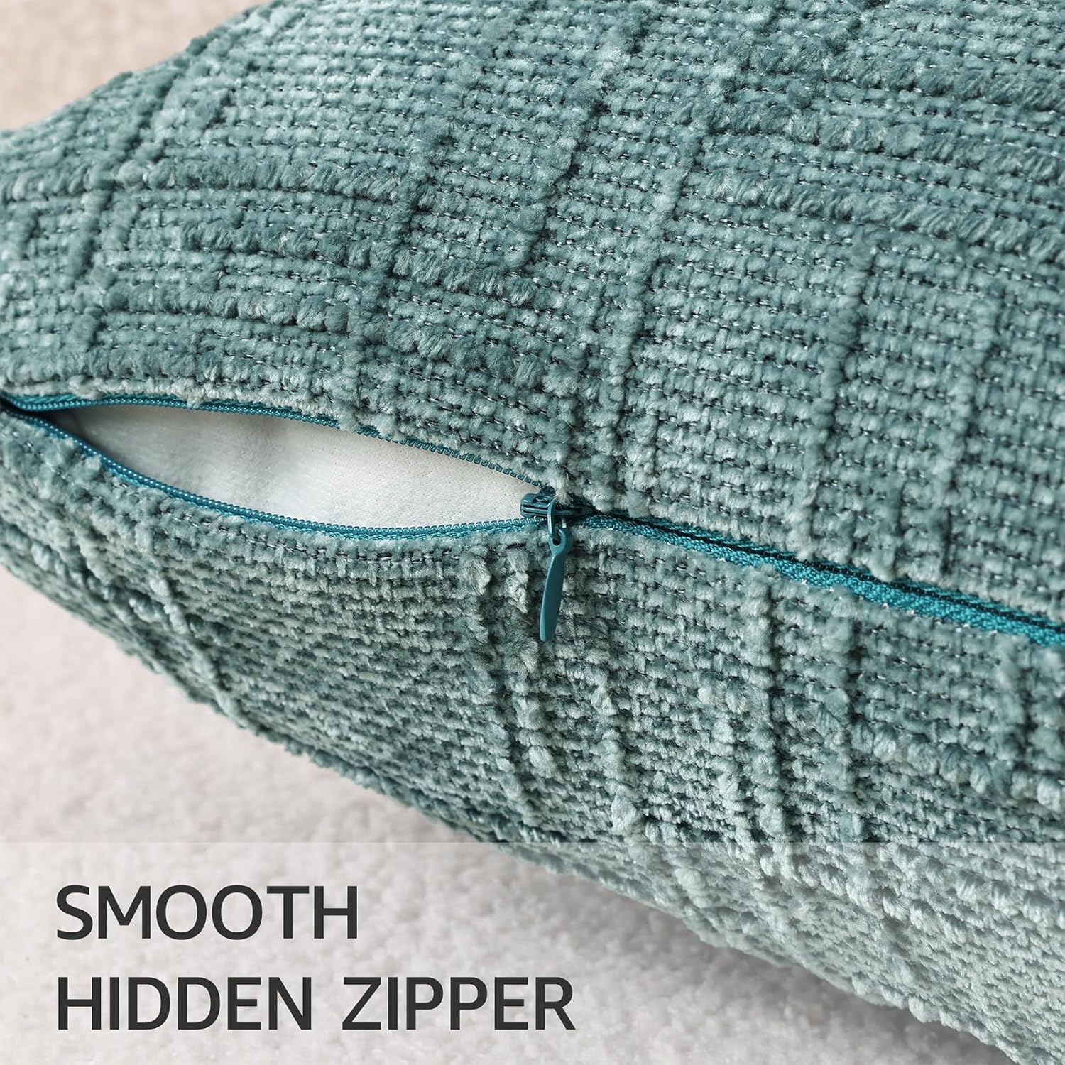 Fall Chenille Throw Pillow Covers Textured Soft Slubby Couch Pillow / Teal / 18 x 18 / Set of 2