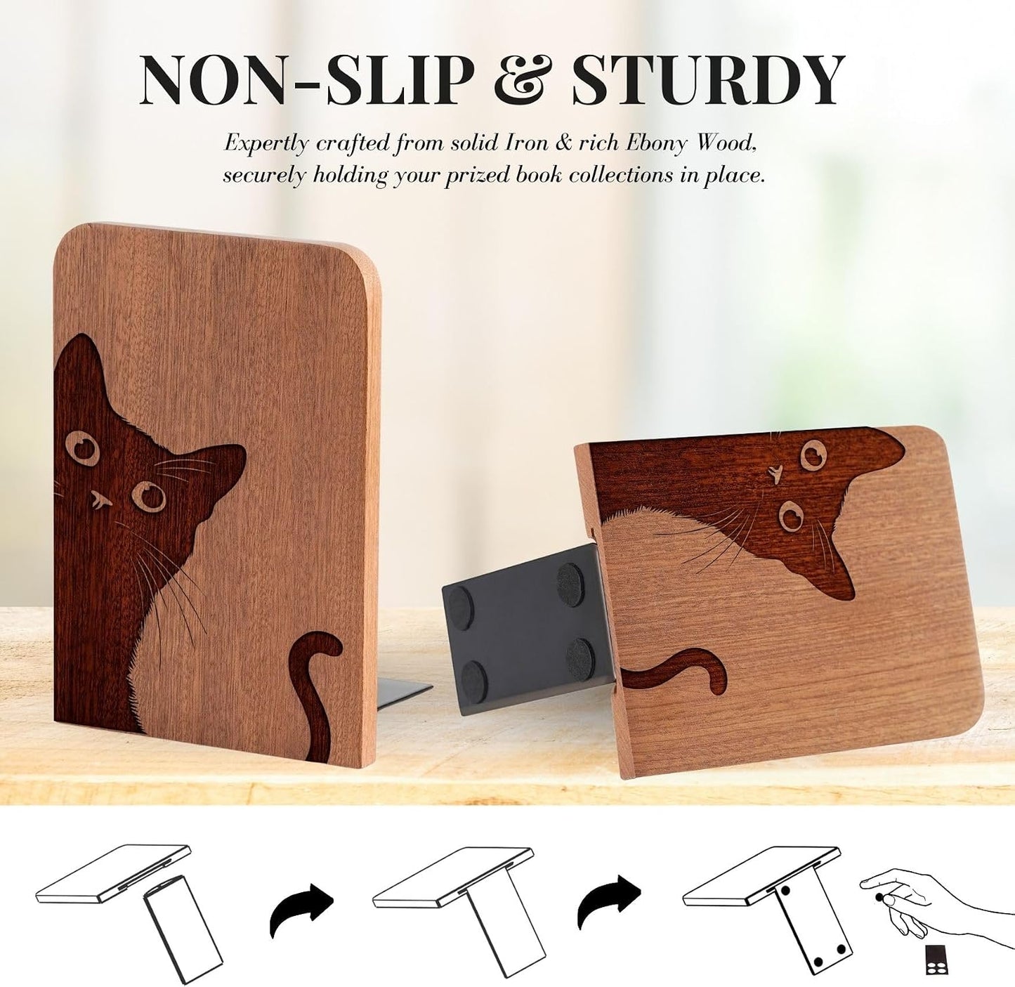 Decorative Wooden Book Ends / Cattail / 4.72 x 6.69