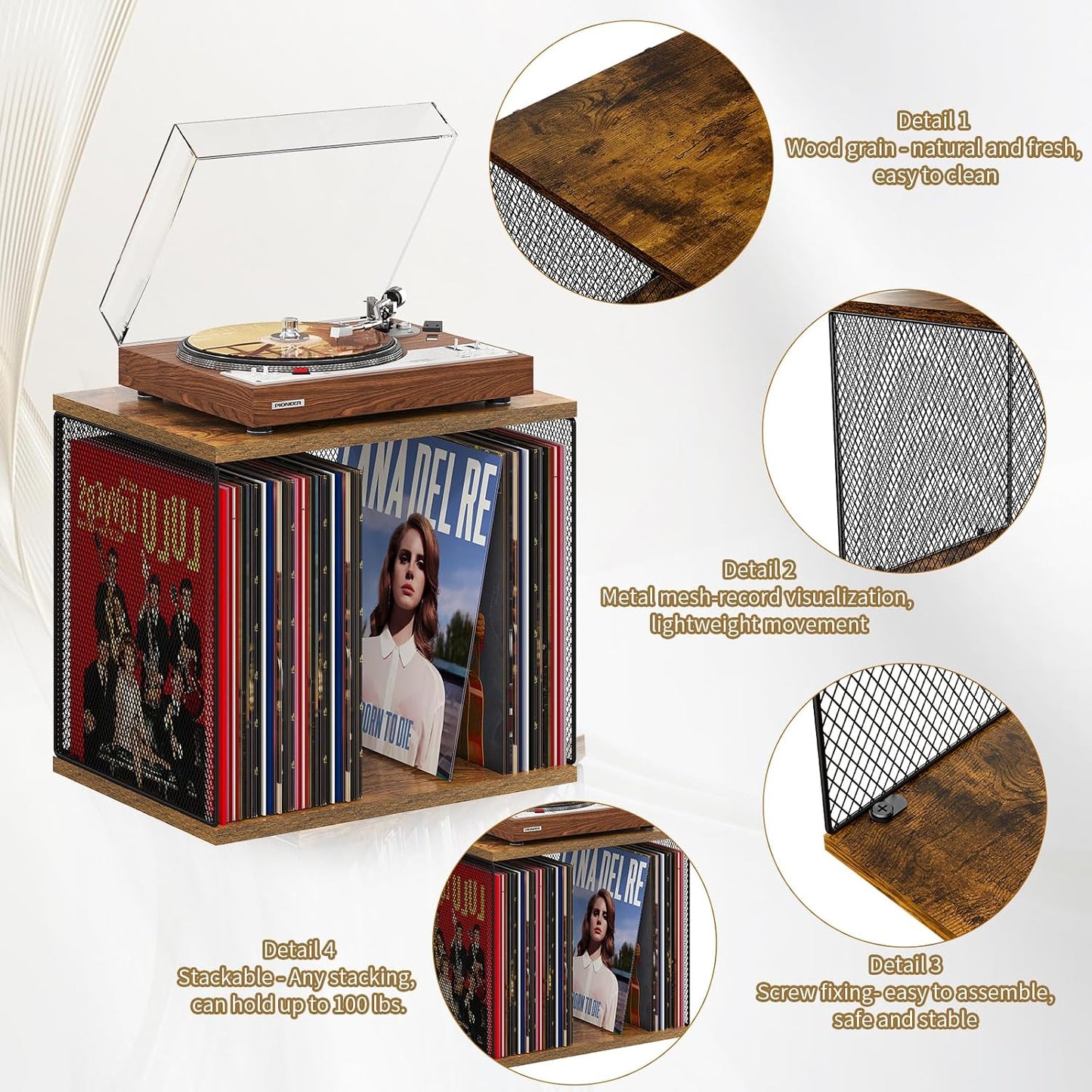 1 Cube Vinyl Record Storage Furniture Wooden Record Holder Shelf Storage | Modular Stackable, 55-70 Vinyl Album