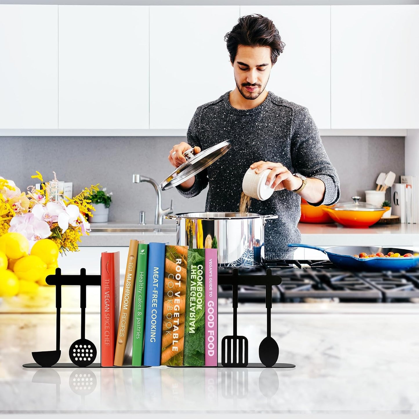 Unique Metal Cookbook Bookends / A