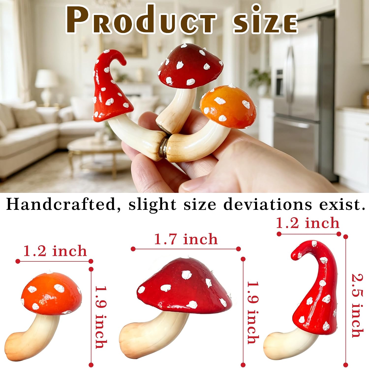 Handmade Clay Fake Mushrooms Unique Small Mushroom Figurines / Red / Set of 3