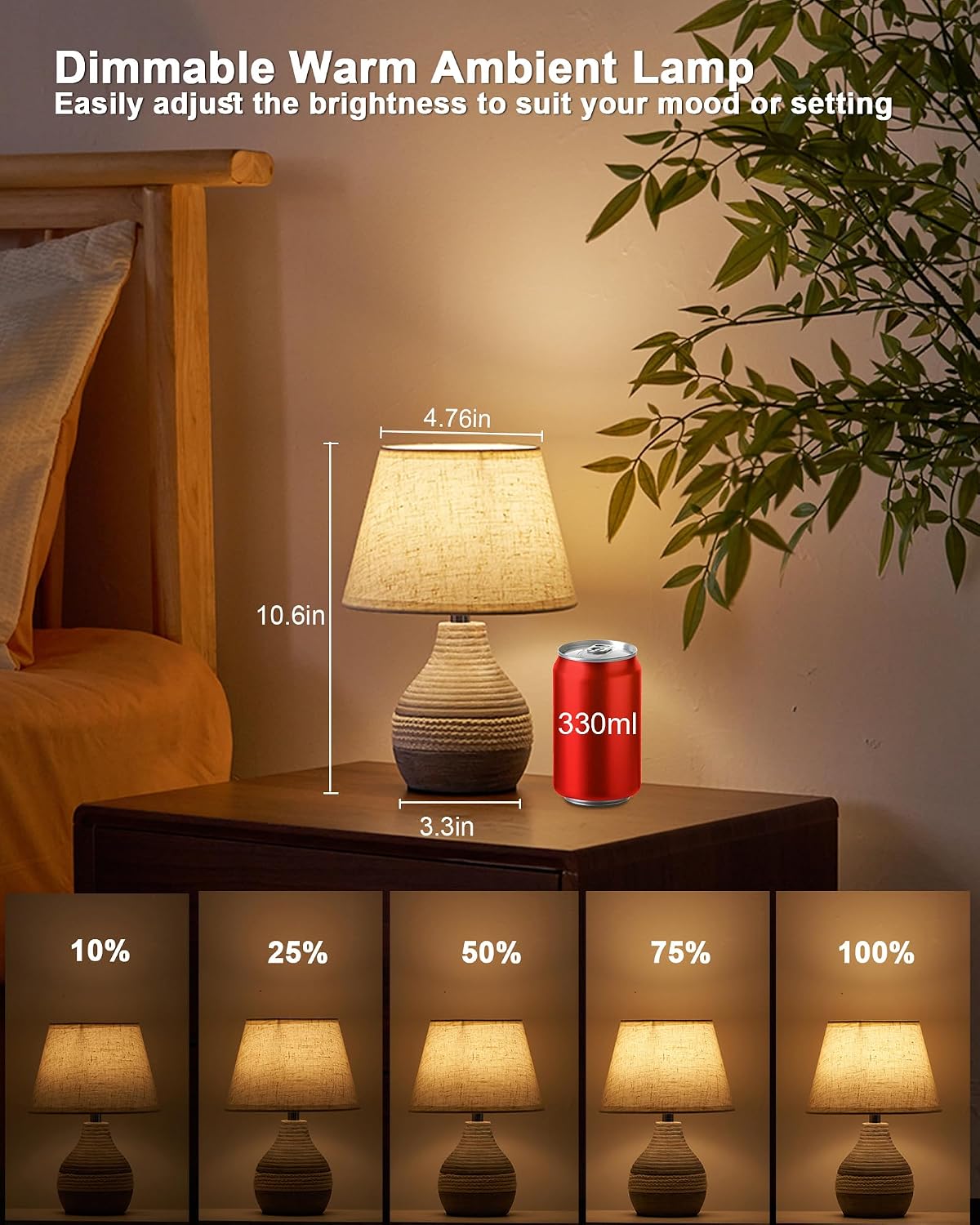 10" H Small Rechargeable Cordless Ceramic Table Lamp, Coastal | Remote Control RGB, Warm White Light, Timer, Dimmer