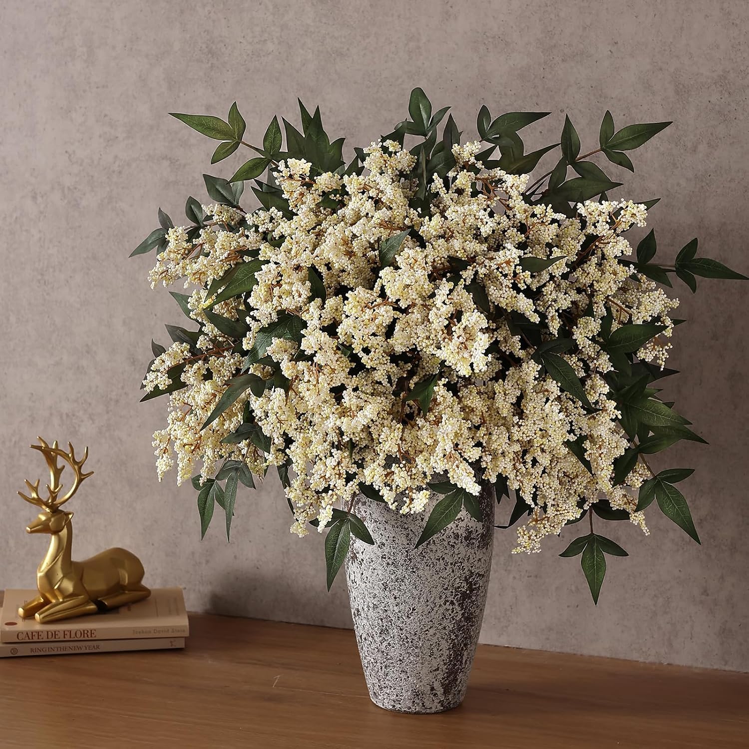 Artificial Nandina Berry Stem for Vase / Beige / Set of 4