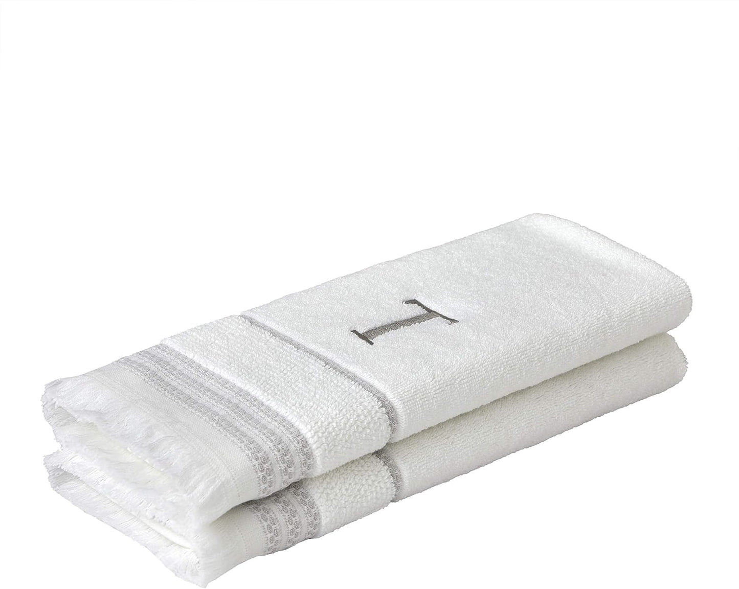SKL Home Casual Monogram Hand Towel Set-2pc, Embroidered T, White | Available in letters A-Z. Personalized style for