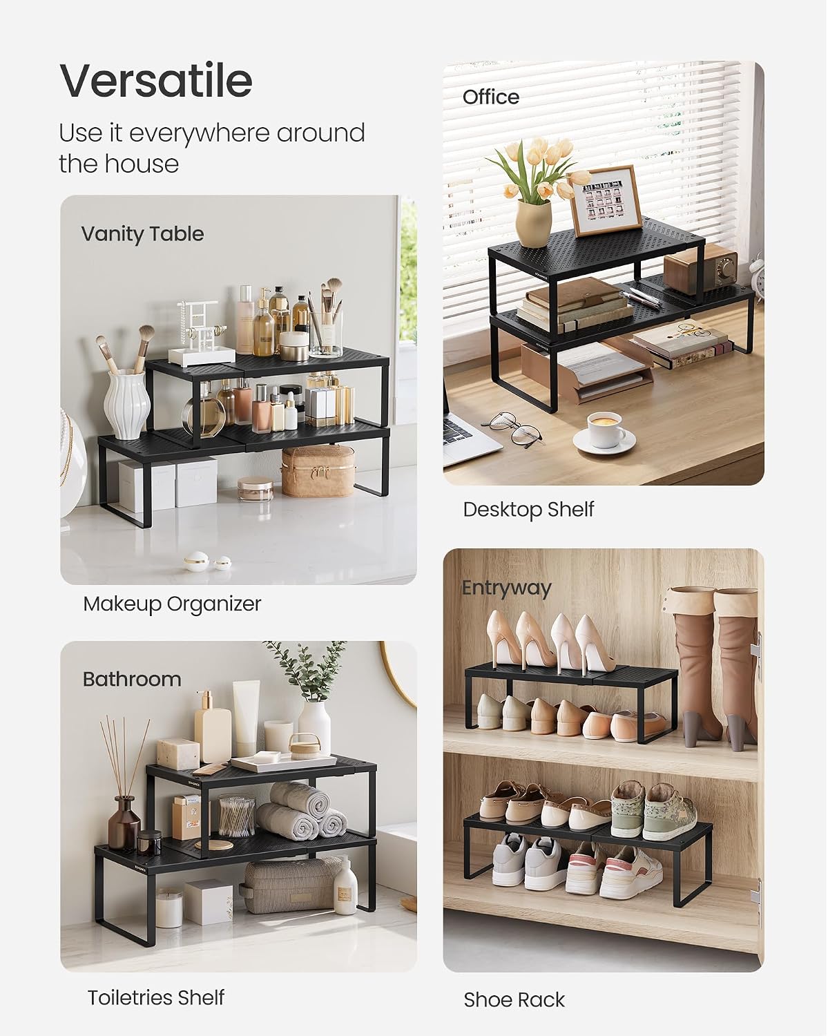 SONGMICS Spice Rack, Expandable Kitchen Countertop Shelf, Steel | Small Cupboard Organizer, Space-Saving, Tabletop
